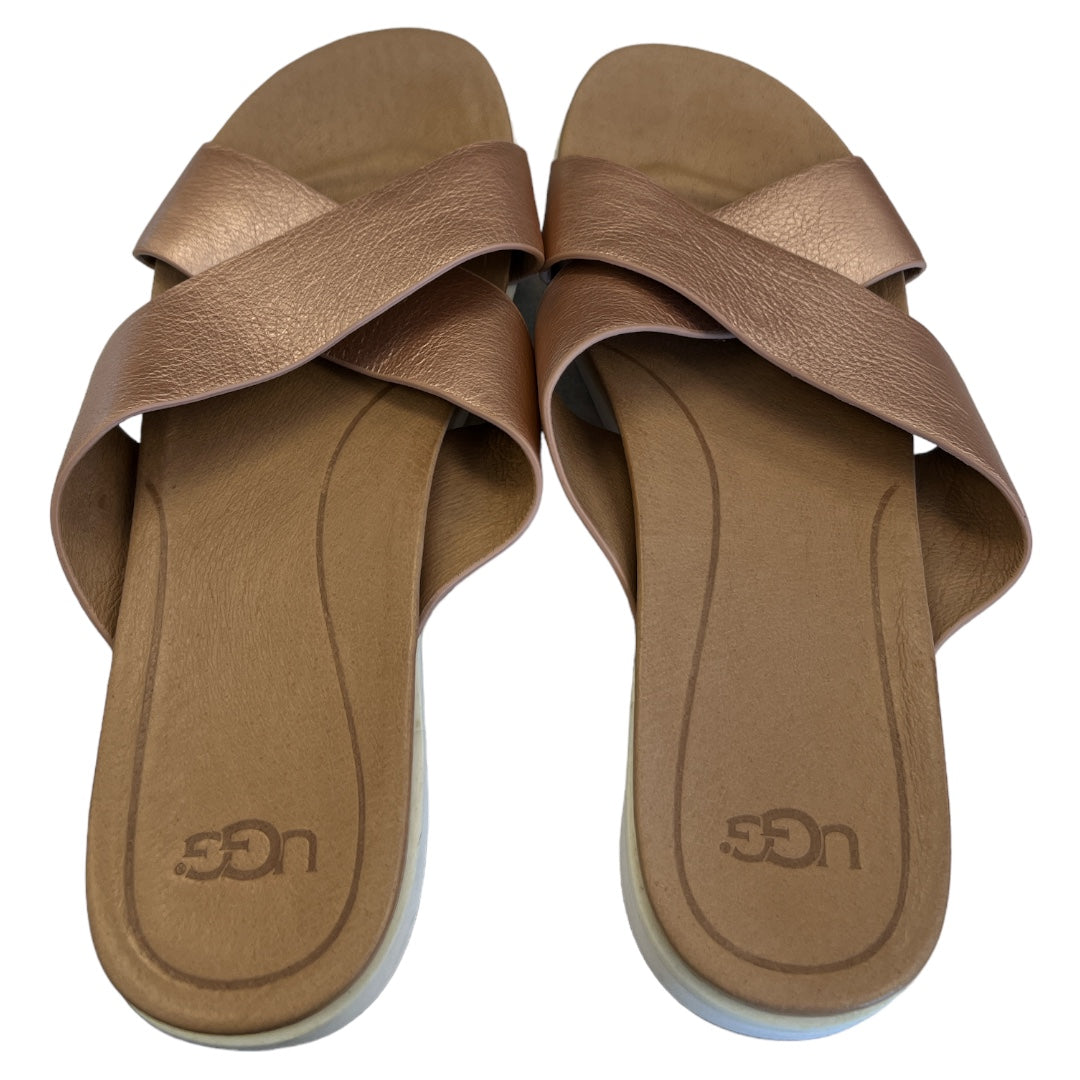 Rose Gold Sandals Flats Ugg, Size 10