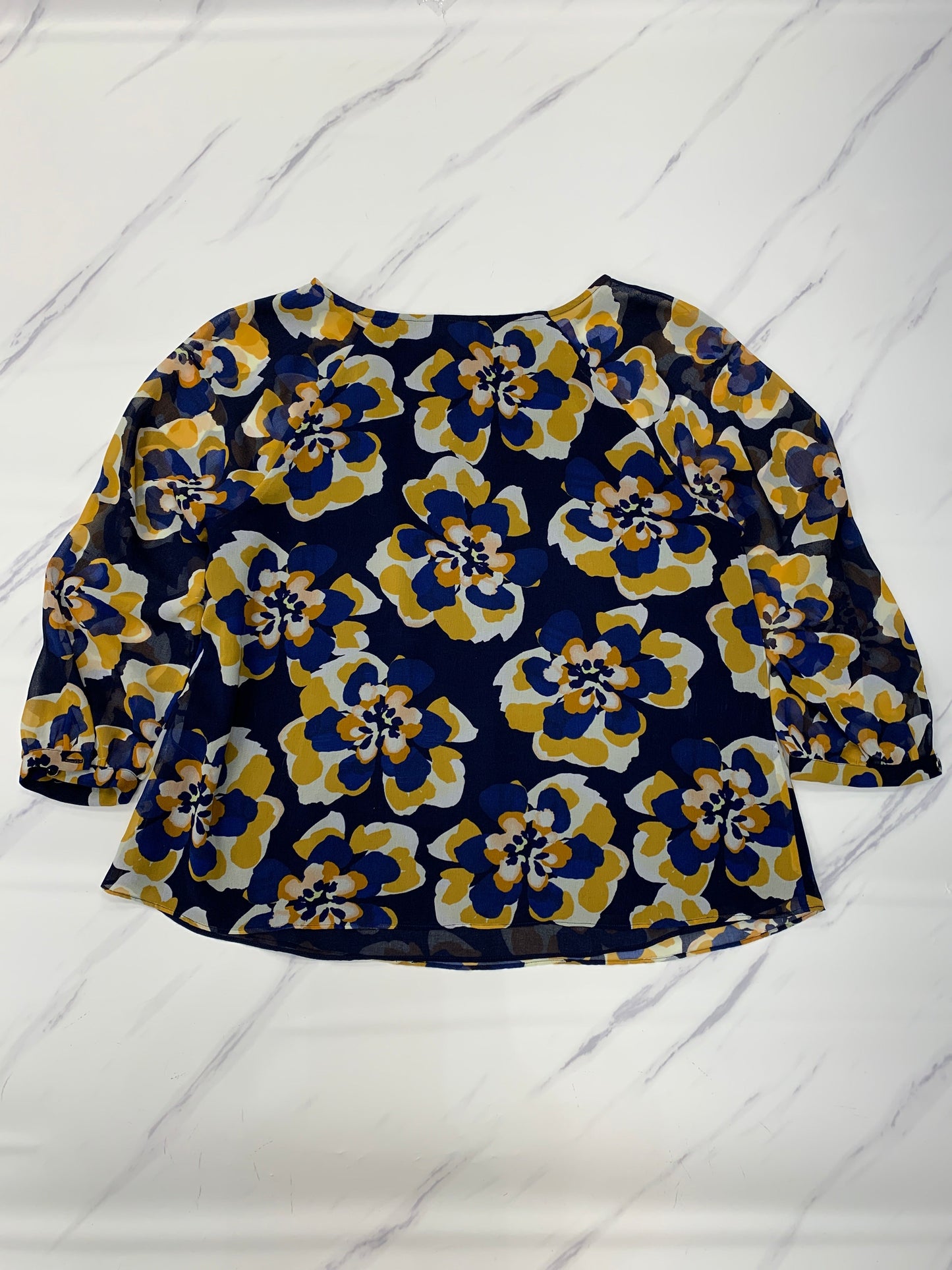 Top Long Sleeve By Cabi In Blue & Yellow, Size: M