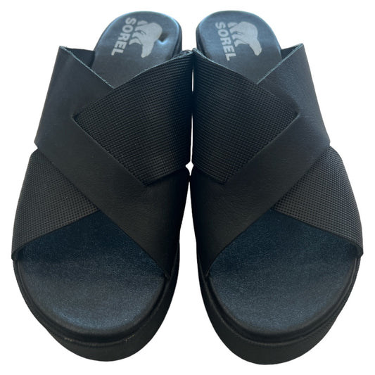 Black Sandals Heels Platform Sorel, Size 8