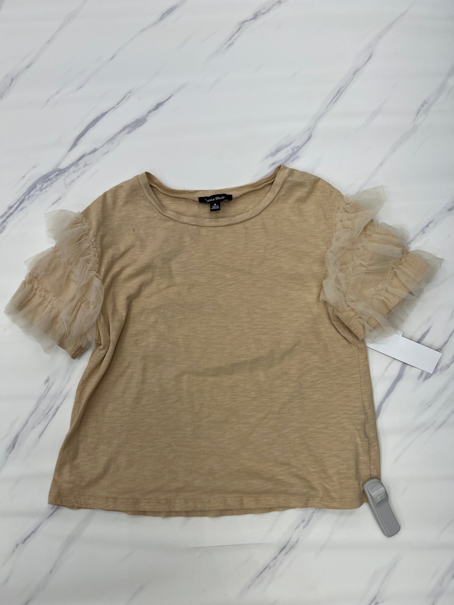 Tan Top Short Sleeve Designer Lea & Viola, Size S