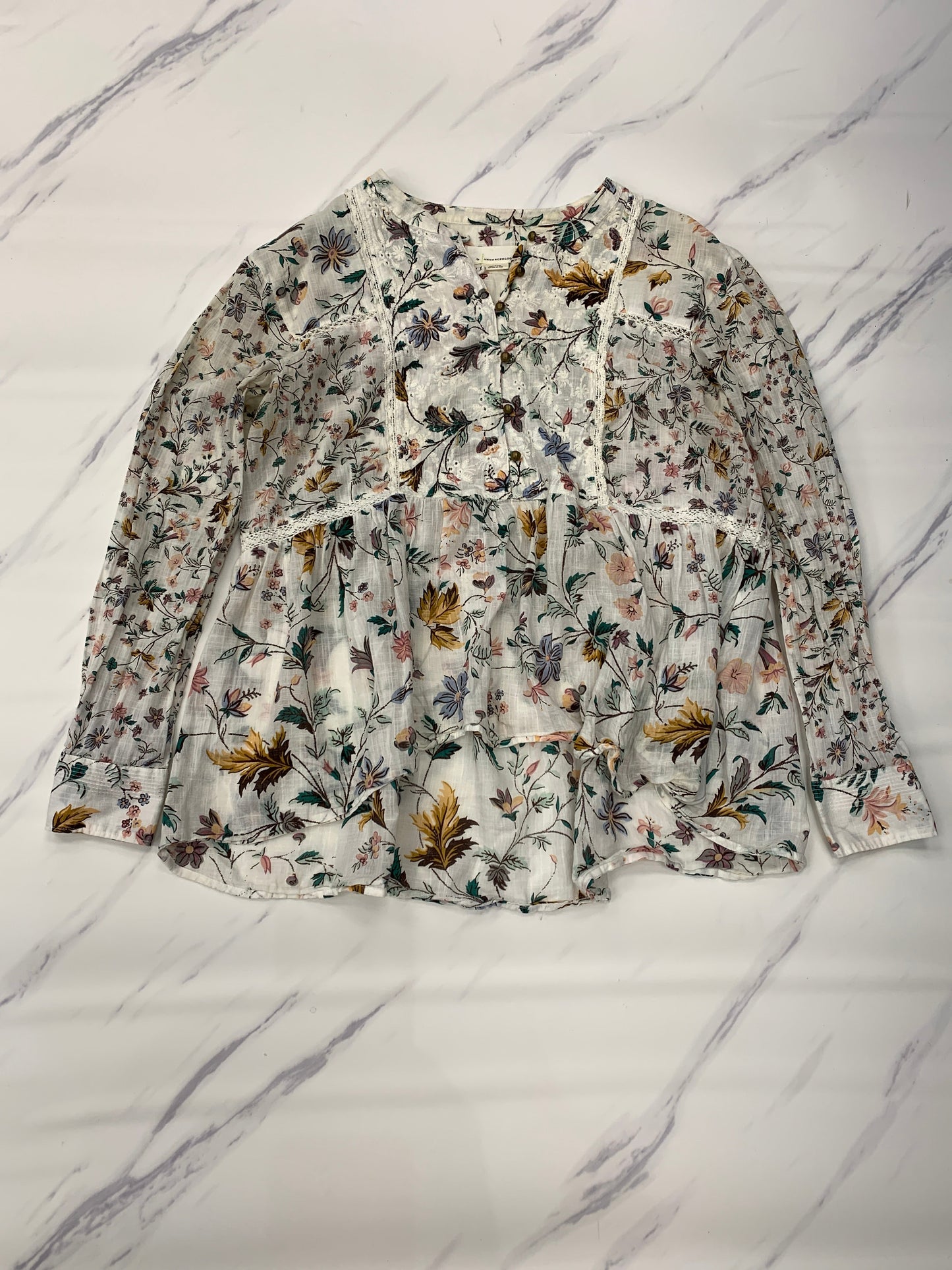 Top Long Sleeve By Anthropologie In Floral Print, Size: S