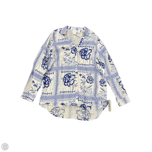 Top Long Sleeve Designer By Halston In Blue & White, Size: L