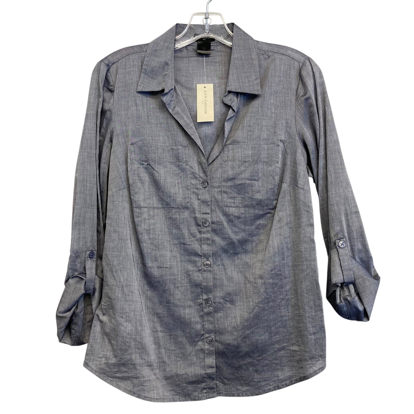 Blouse 3/4 Sleeve By Ann Taylor In Grey, Size:S