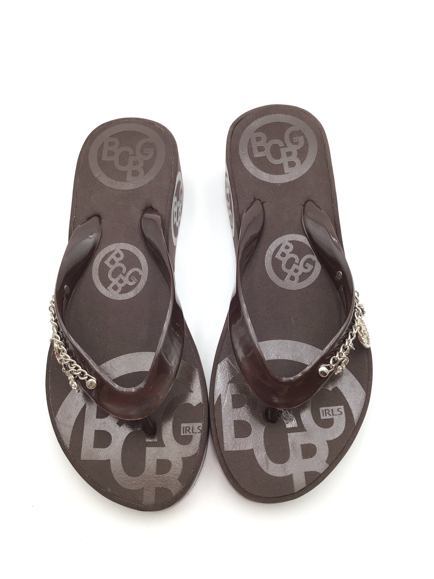 Brown & Silver Sandals Heels Platform Bcbg, Size 7