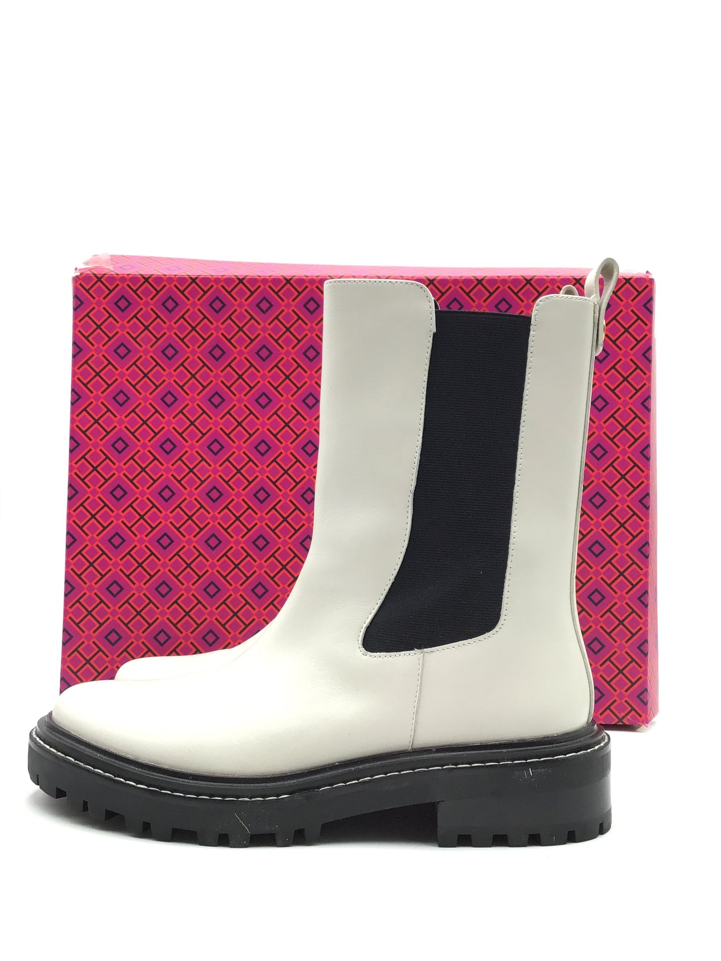 Boots Designer By Tory Burch In Black & White, Size: 10.5