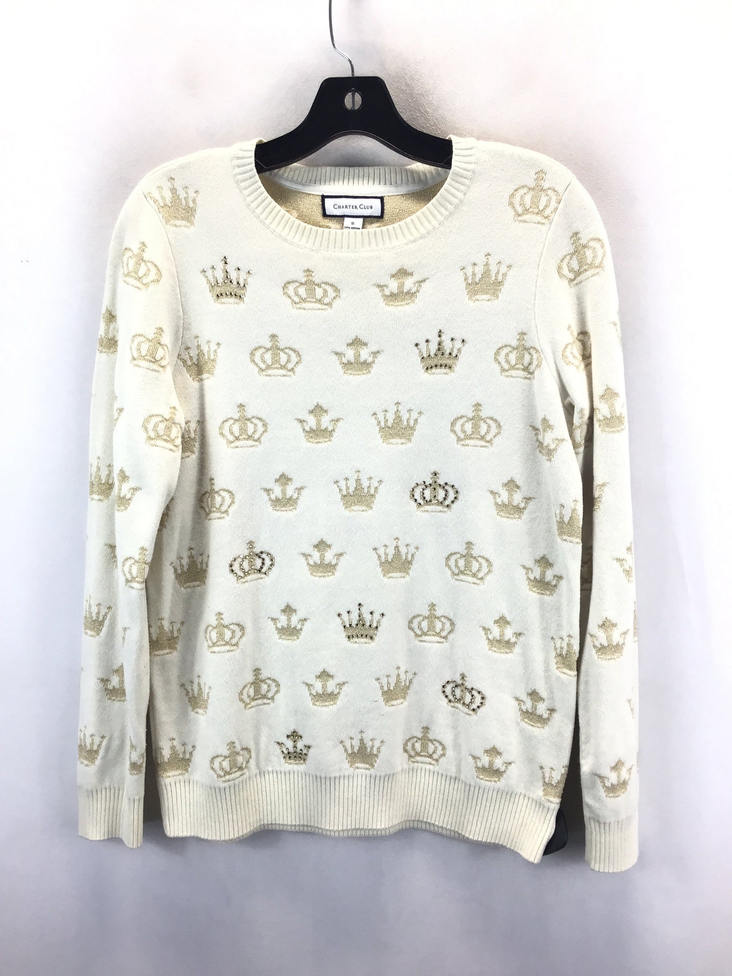 Sweater By Charter Club In Gold & White, Size: S