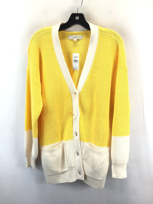 Sweater Cardigan By Loft In White & Yellow, Size: Xl