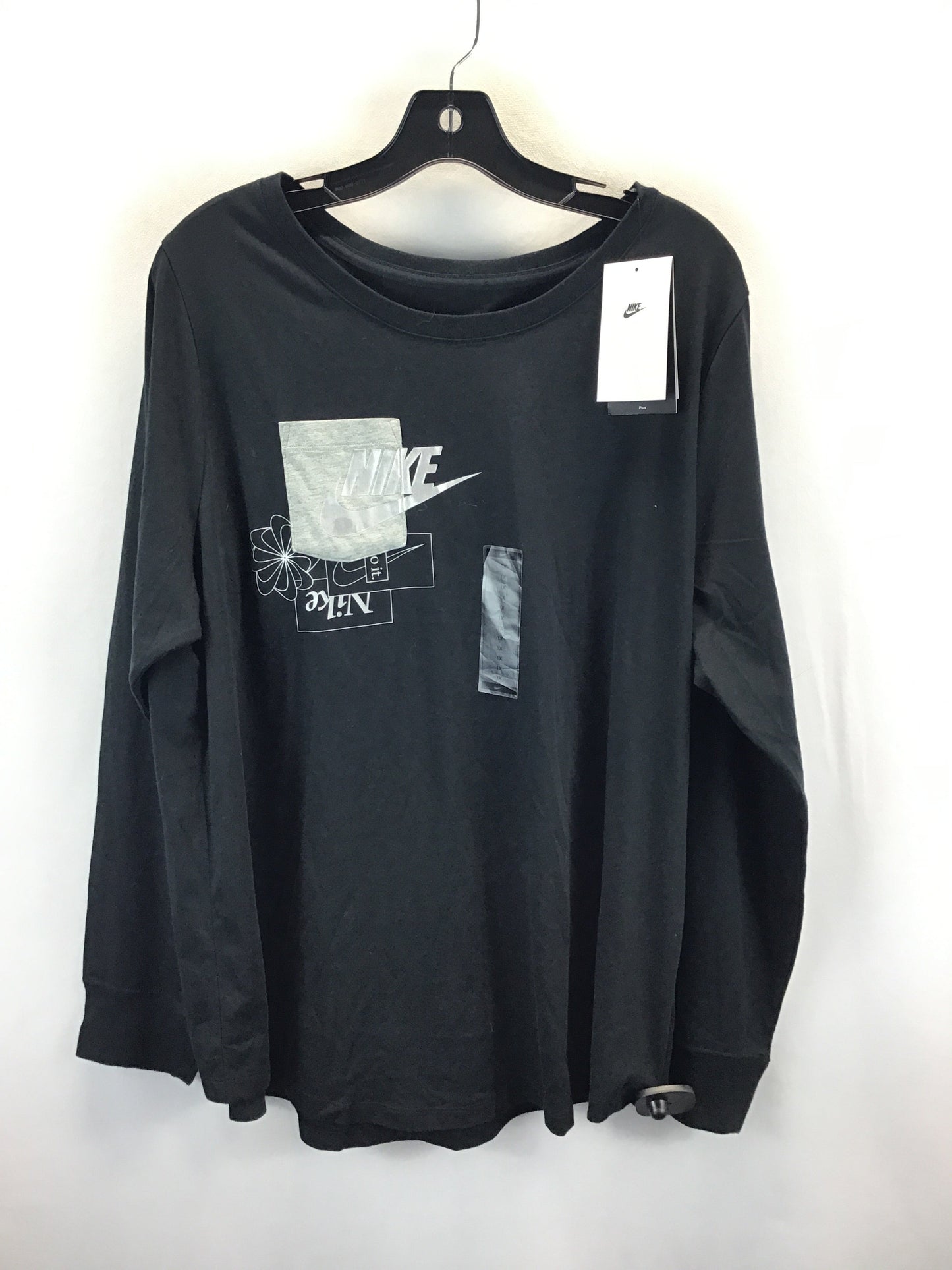 Athletic Top Long Sleeve Collar By Nike Apparel In Black & White, Size: 1x