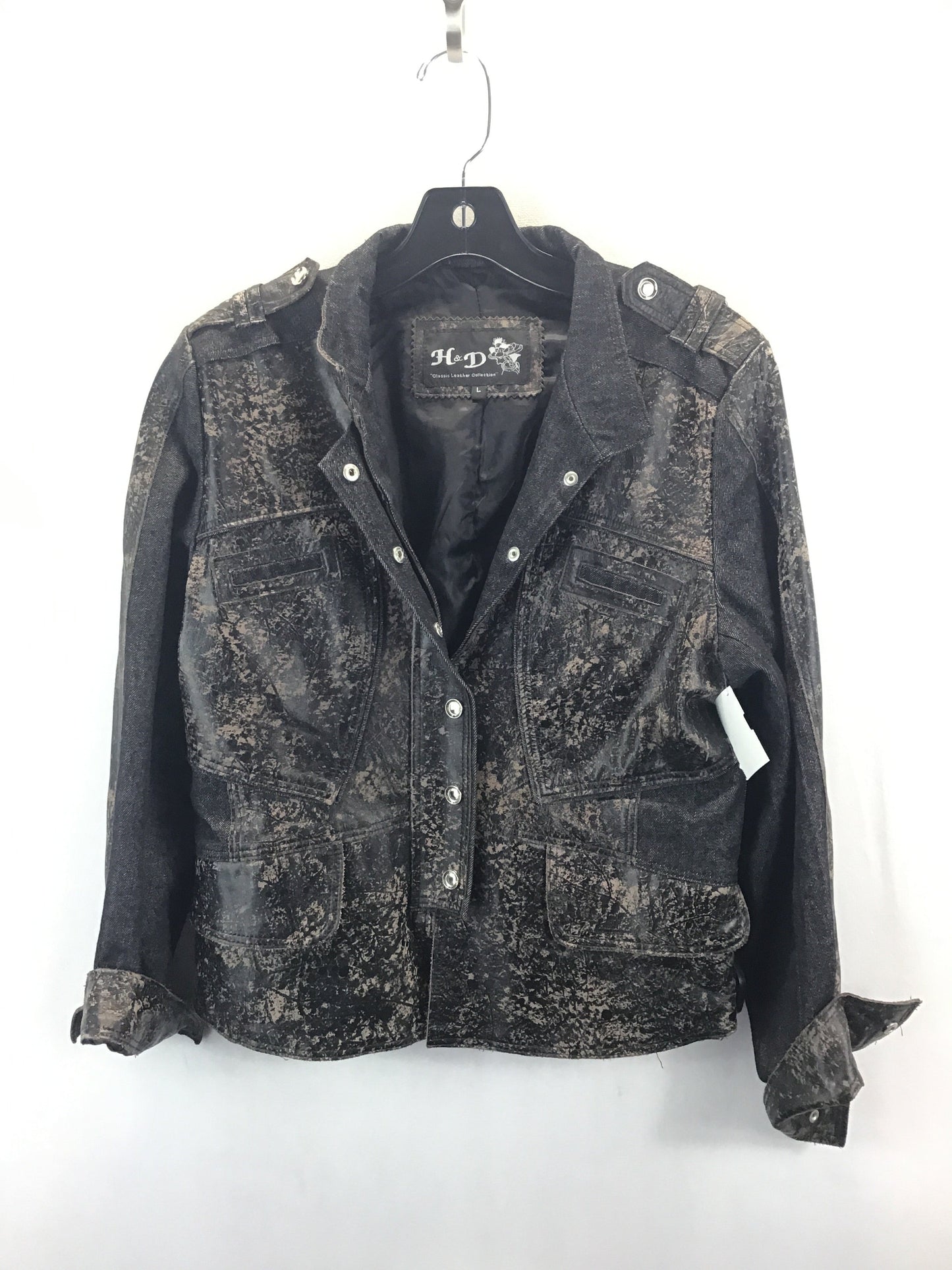 Jacket Moto By Clothes Mentor In Black & Brown, Size: L