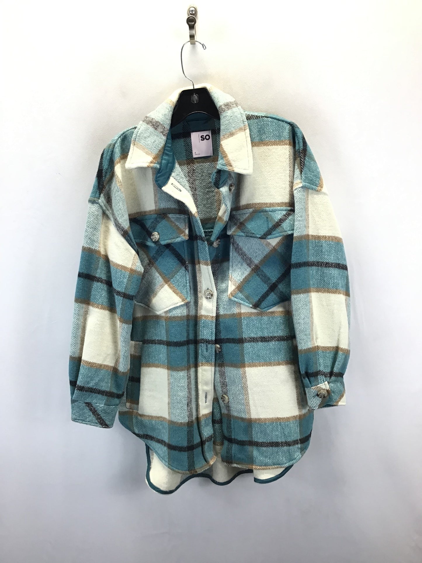 Jacket Shirt By So In Plaid Pattern, Size: S