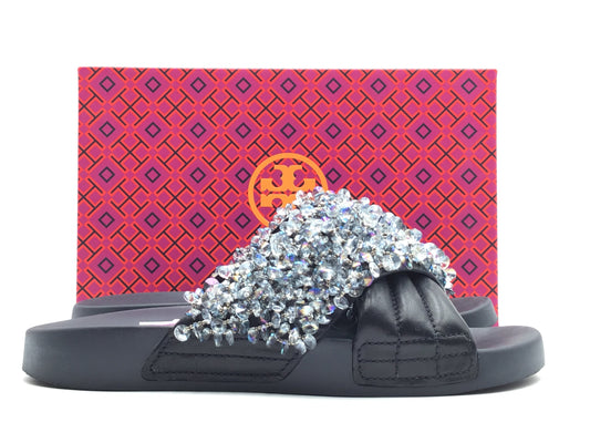 Sandals Flip Flops By Tory Burch In Black & Silver, Size: 11