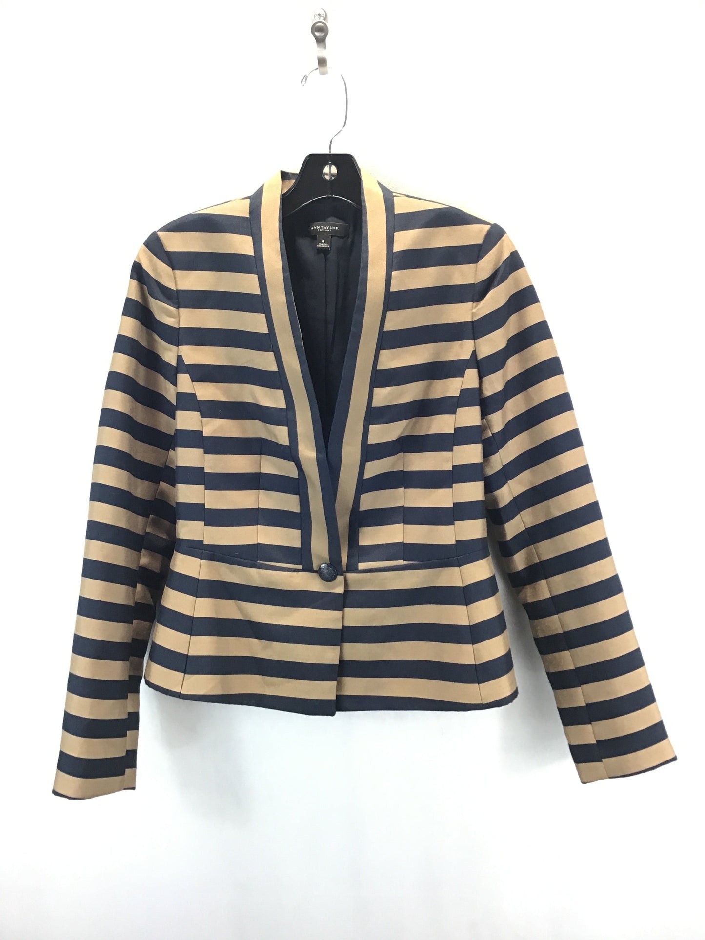 Blazer Designer By Ann Taylor In Blue & Tan, Size: 4