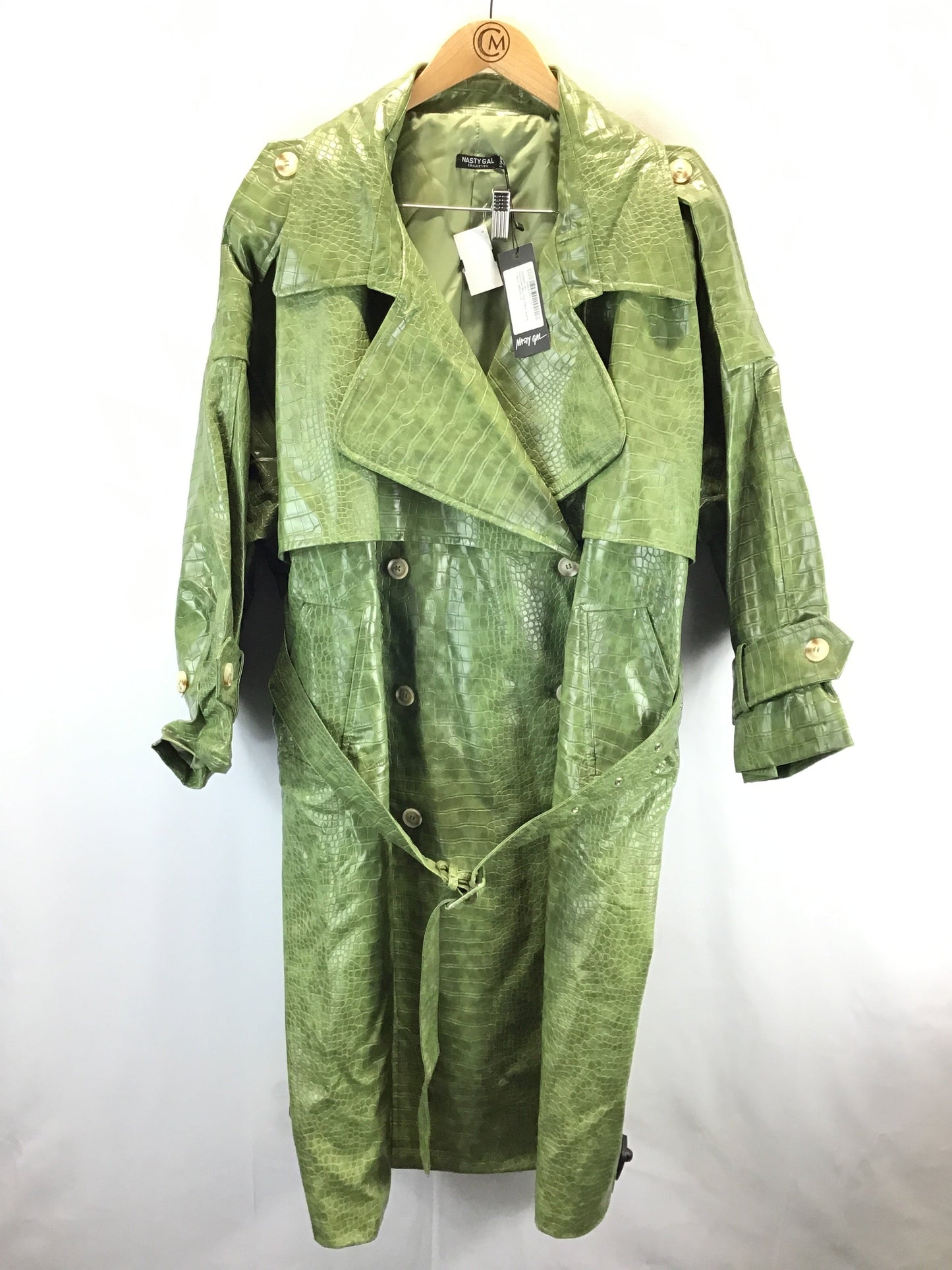 Coat Trench Coat By Nasty Gal In Green, Size: 12