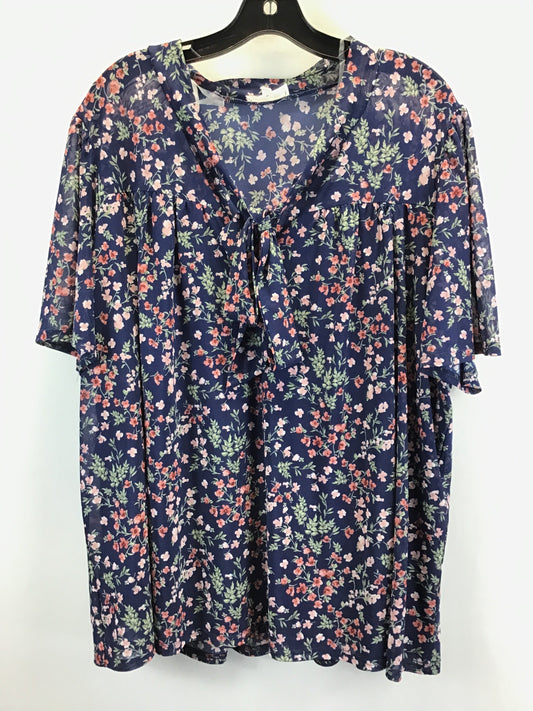 Blue Top Short Sleeve Siren Lily, Size 3x