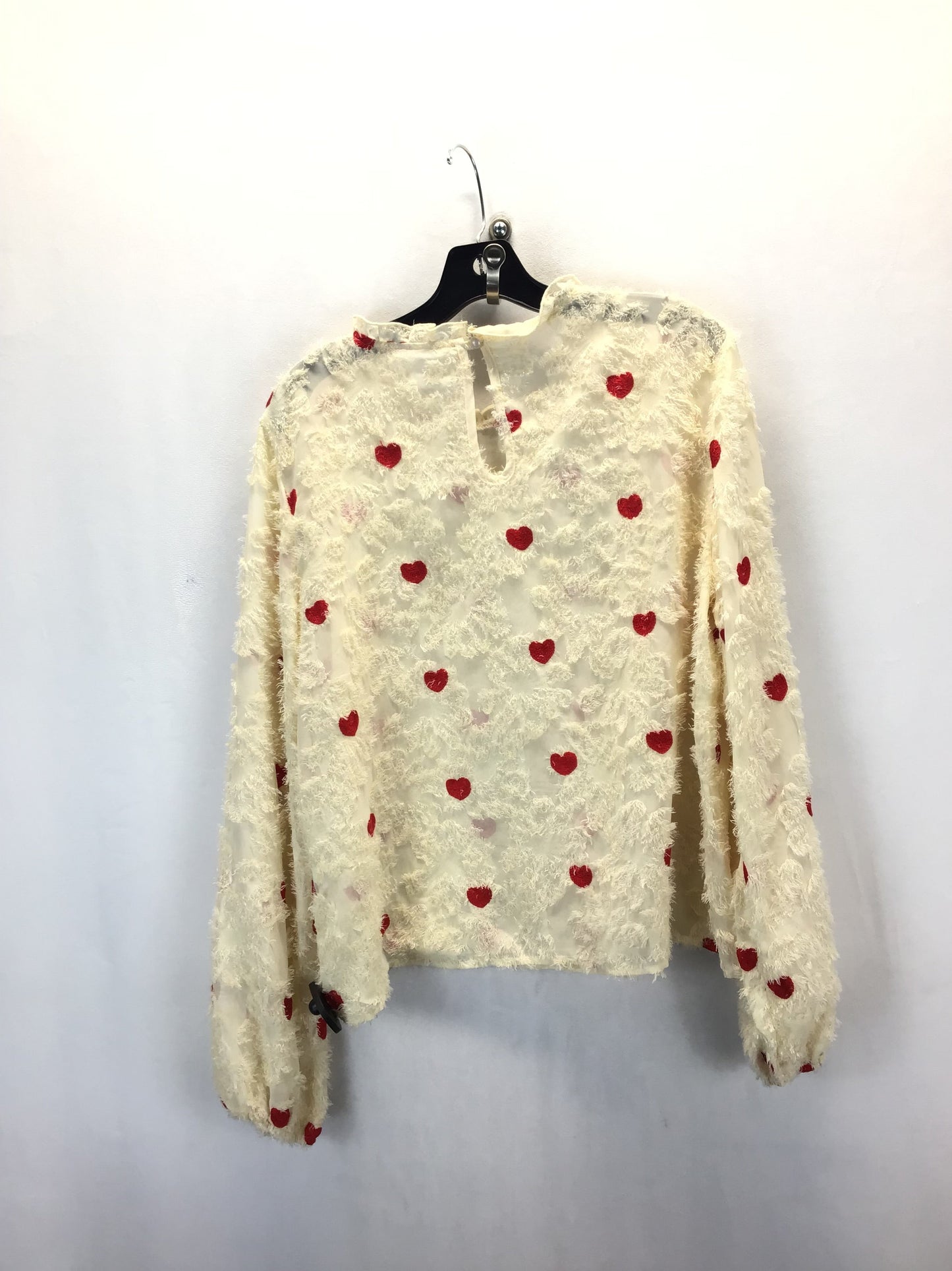 Top Long Sleeve By Shein In Cream & Red, Size: Xl