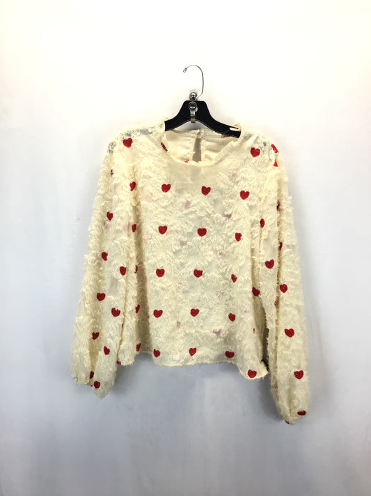 Top Long Sleeve By Shein In Cream & Red, Size: Xl