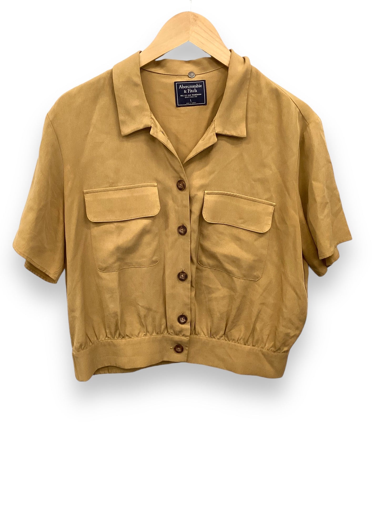 Top Short Sleeve By Abercrombie And Fitch In Tan, Size: L