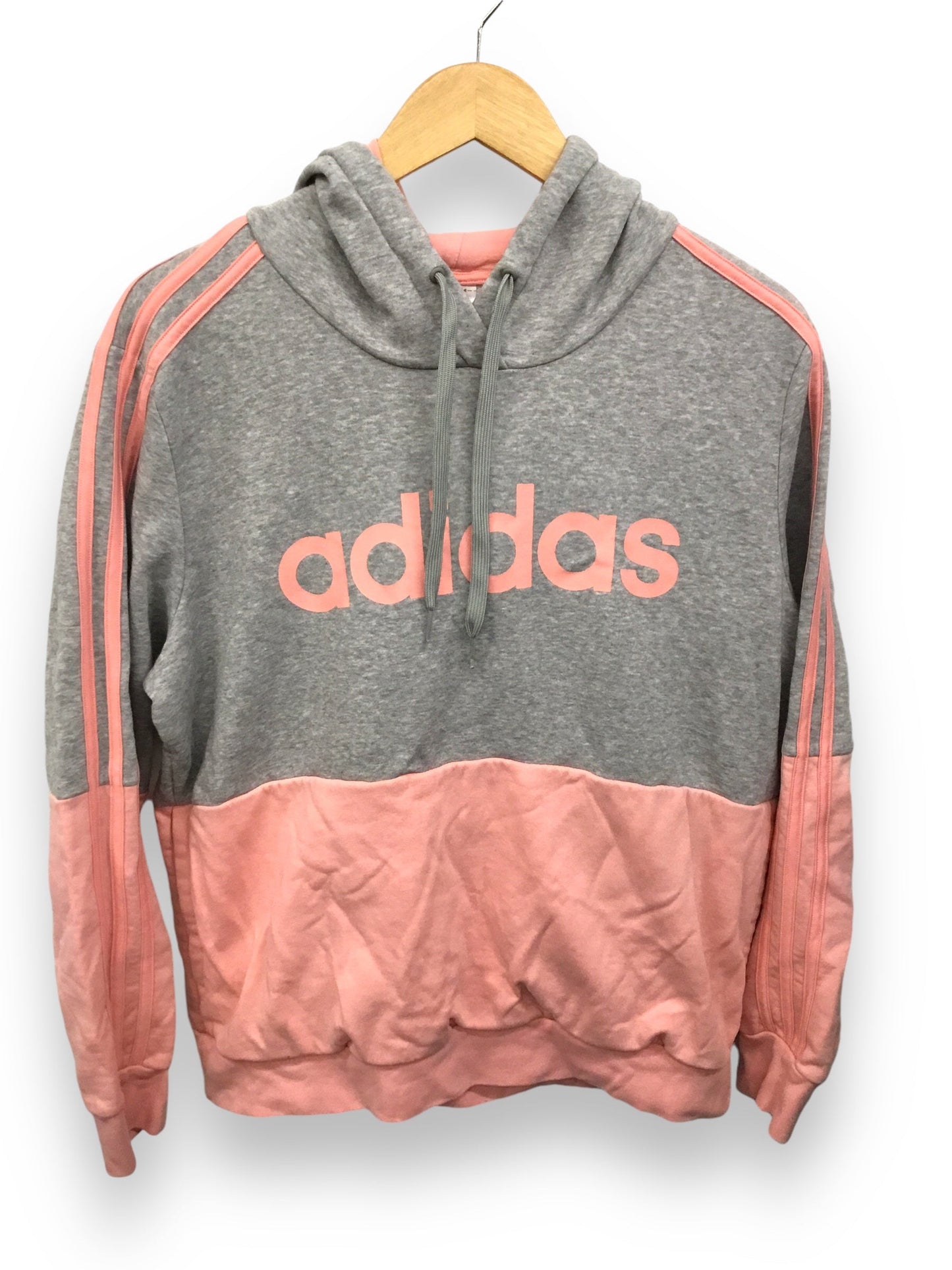 Athletic Sweatshirt Hoodie By Adidas In Grey & Pink, Size: Xl