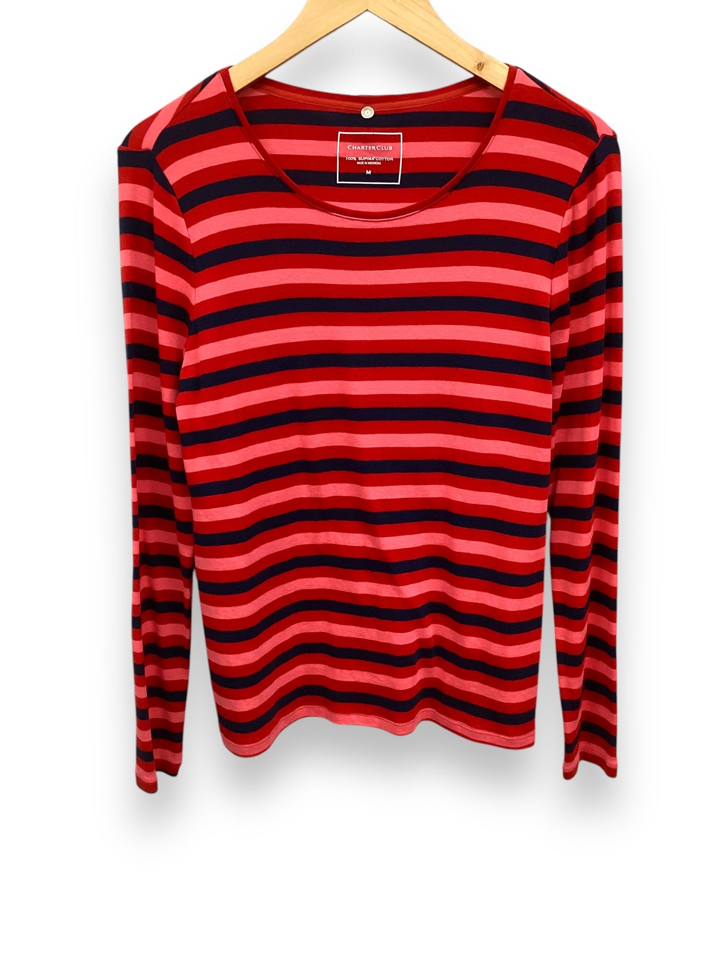 Top Long Sleeve By Charter Club In Striped Pattern, Size: M