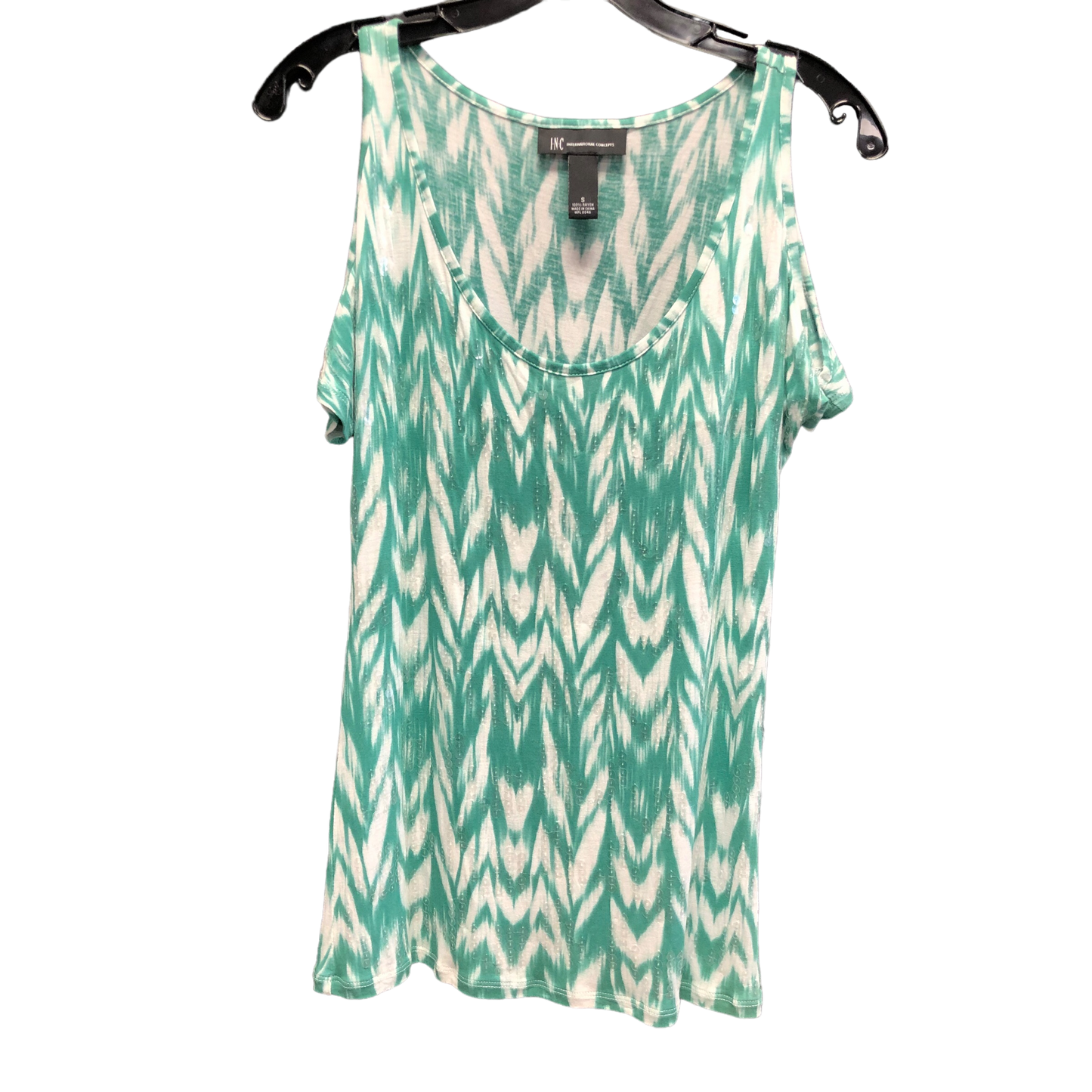 Green White Top Short Sleeve Inc, Size S