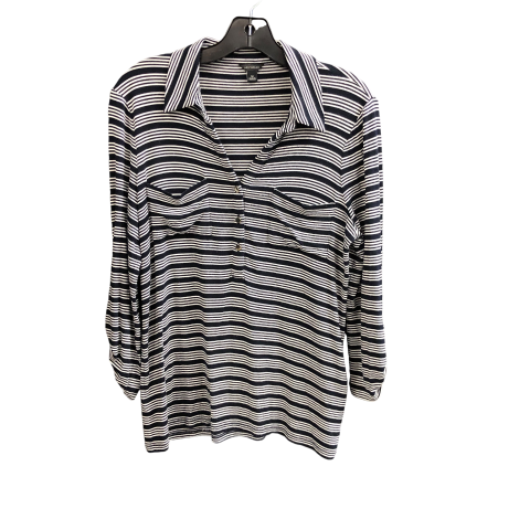 Top Long Sleeve By Ann Taylor In Blue & White, Size: M