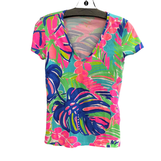 Tropical Print Top Short Sleeve Designer Lilly Pulitzer, Size Xs