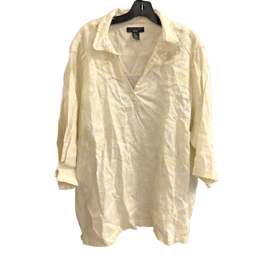 Top Short Sleeve By Tahari By Arthur Levine In Cream & White, Size: 3x