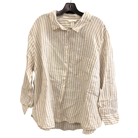 Top Long Sleeve By H&m In Tan & White, Size: Xxl