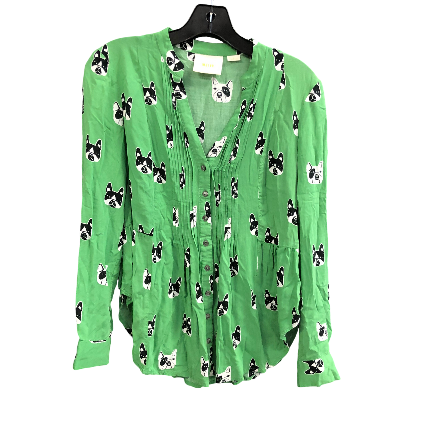 Top Long Sleeve Designer By Maeve In Green & White, Size: 4