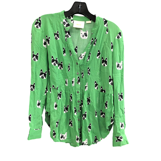 Top Long Sleeve Designer By Maeve In Green & White, Size: 4