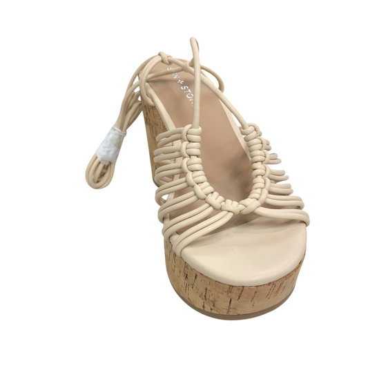 Sandals Heels Wedge By Clothes Mentor In Cream, Size: 6.5