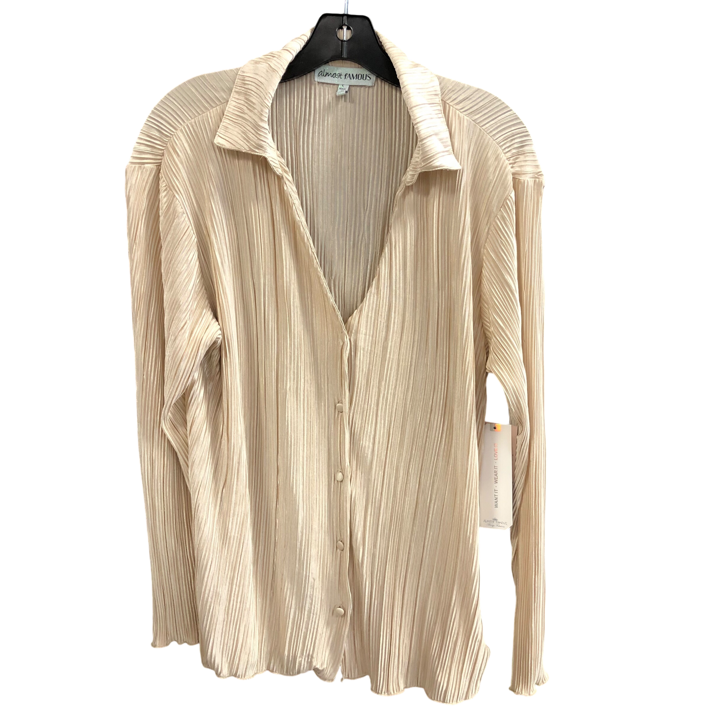 Top Long Sleeve By Almost Famous In Beige, Size: L