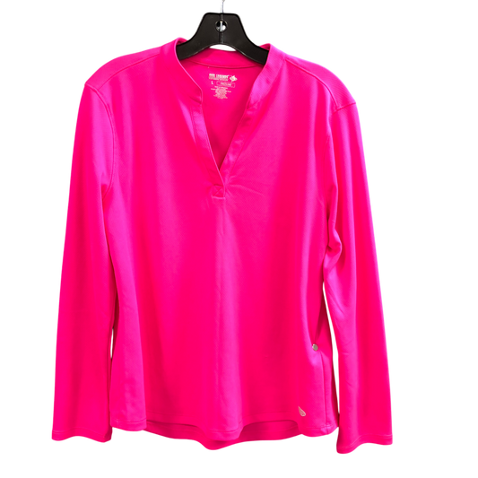 Athletic Top Long Sleeve Collar By Reel Legends In Pink, Size: L