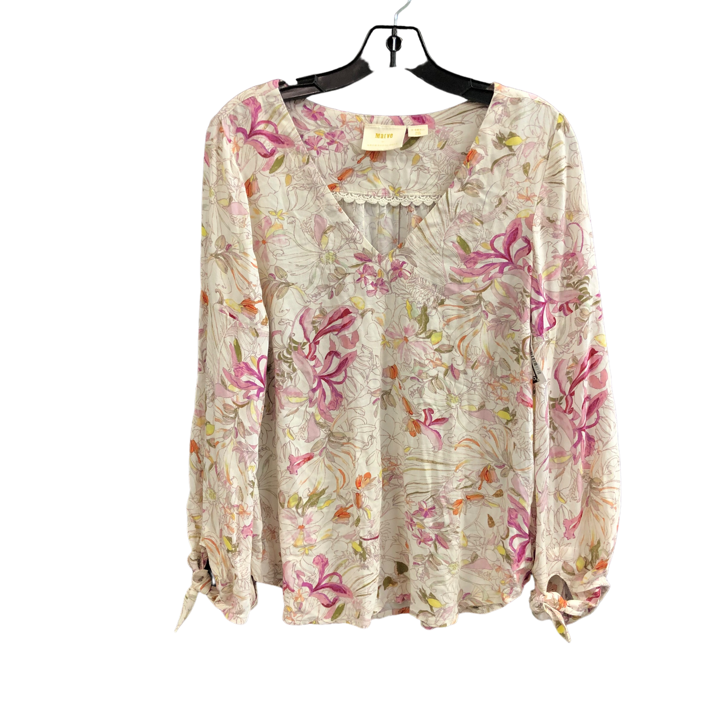 Cream Top Long Sleeve Designer Anthropologie, Size Xs