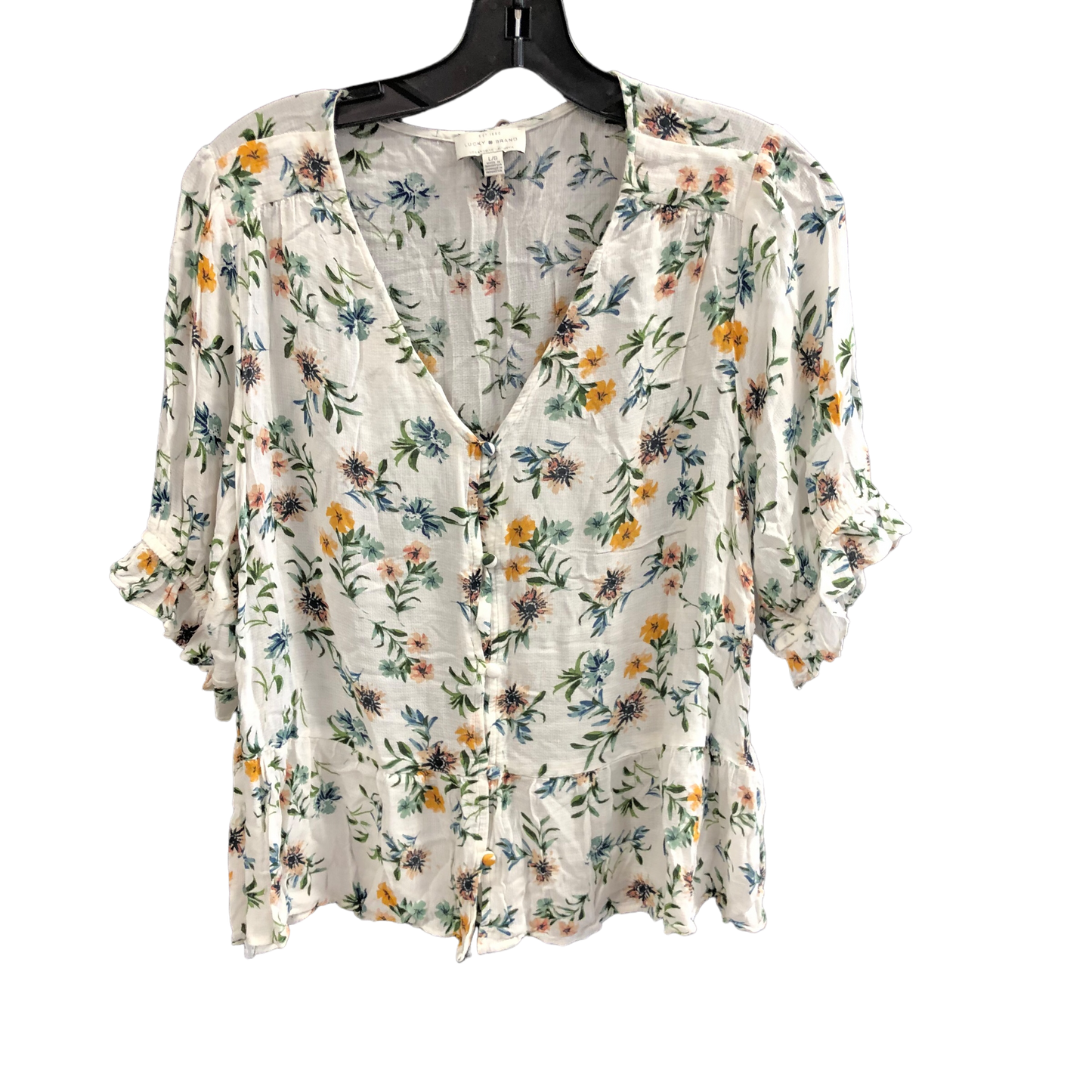 Floral Print Top Short Sleeve Lucky Brand, Size L