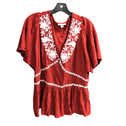 Top Short Sleeve By Knox Rose In Red & White, Size: Xl