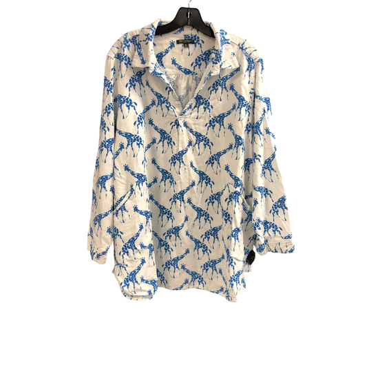 Top Long Sleeve By For Cynthia In Blue & White, Size: 2x