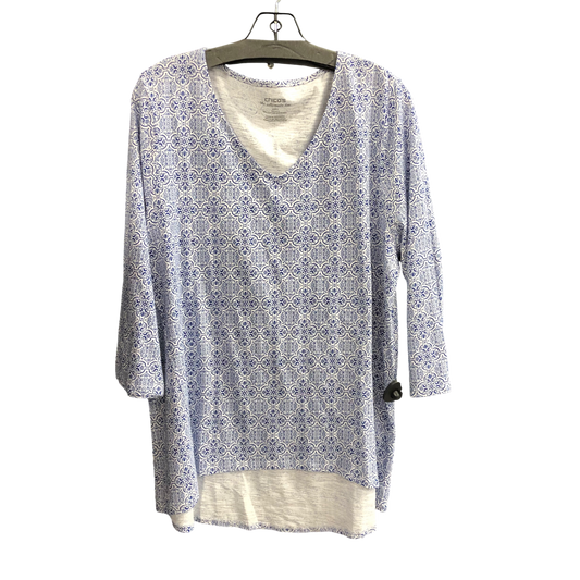 Top 3/4 Sleeve By Chicos In Blue & White, Size: Xl