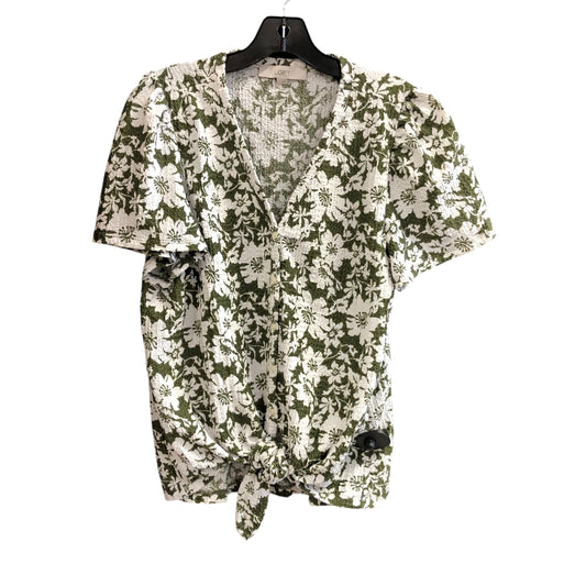 Top Short Sleeve By Loft In Green & White, Size: L