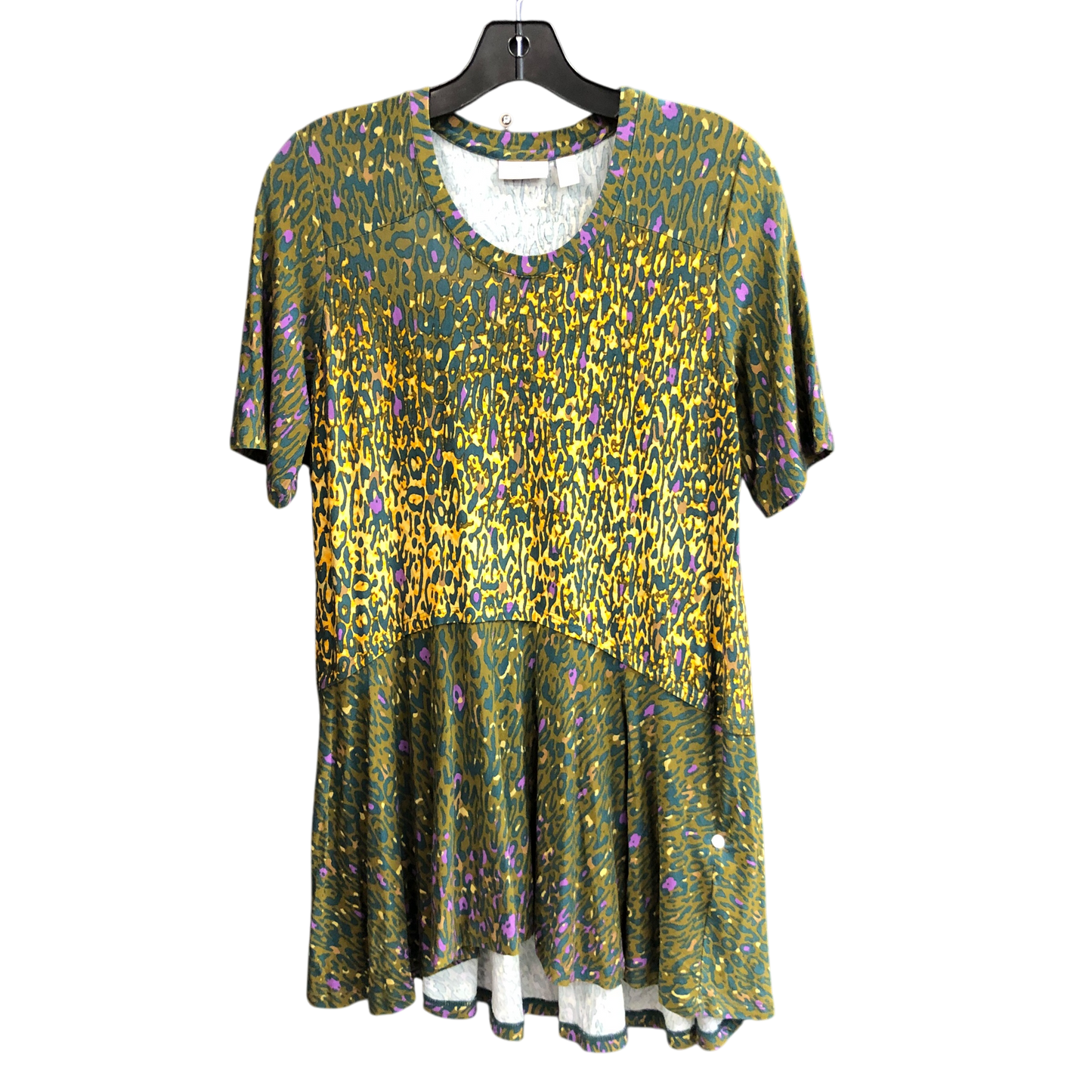 Top Short Sleeve By Logo In Green & Yellow, Size: S