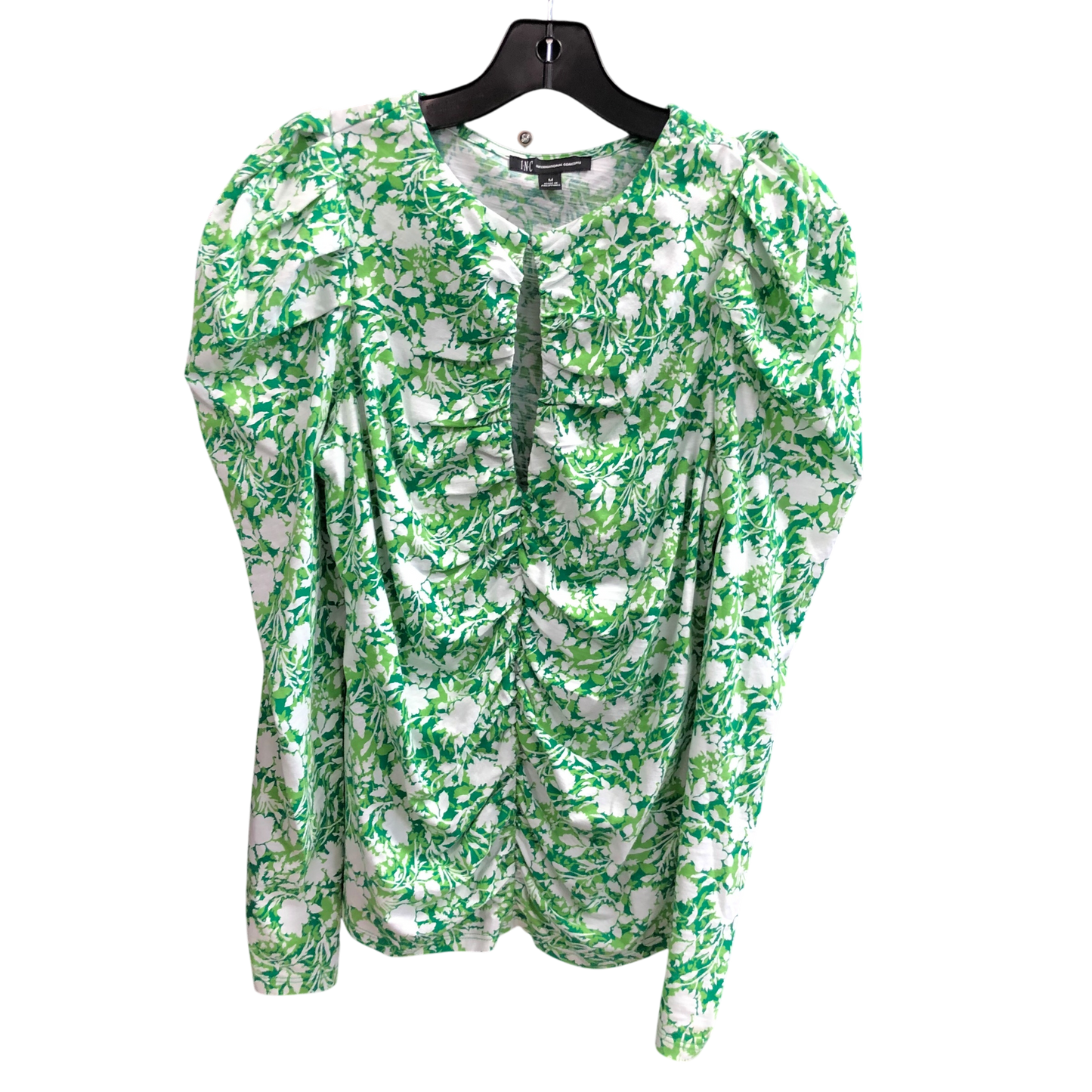 Top Long Sleeve By Inc In Green & White, Size: M