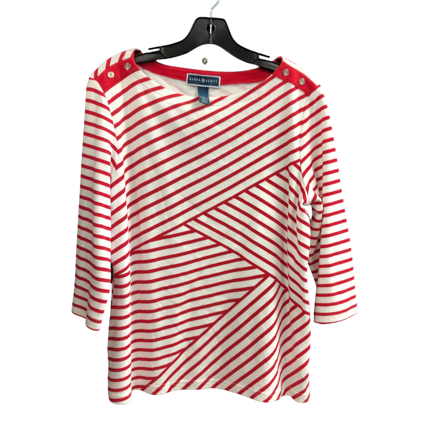 Top 3/4 Sleeve By Karen Scott In Striped Pattern, Size: L