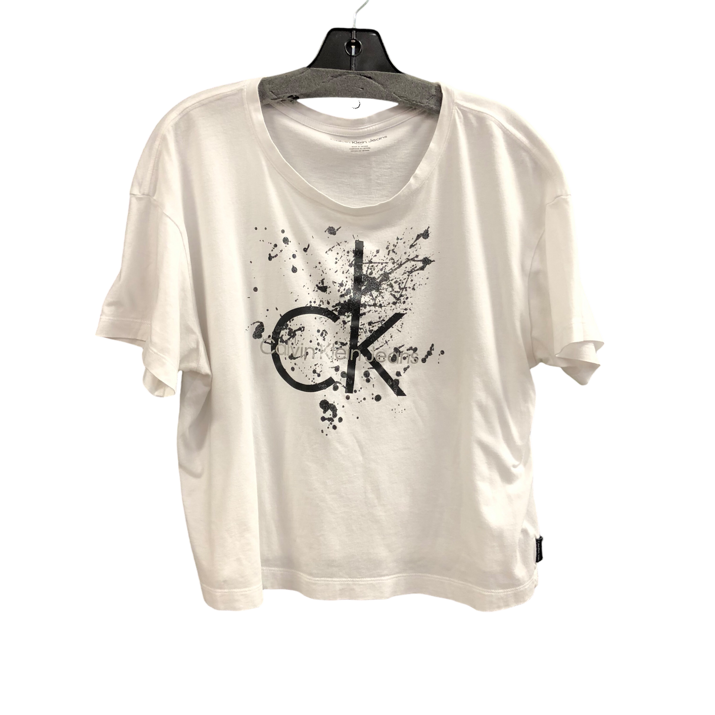 Top Short Sleeve By Calvin Klein In Black & White, Size: L