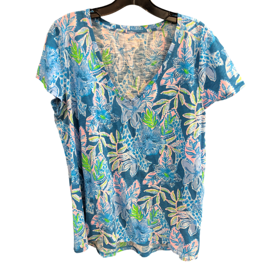 TOP SHORTSLEEVE BLUE DESIGNER BY LILLY PULITZER SIZE: L