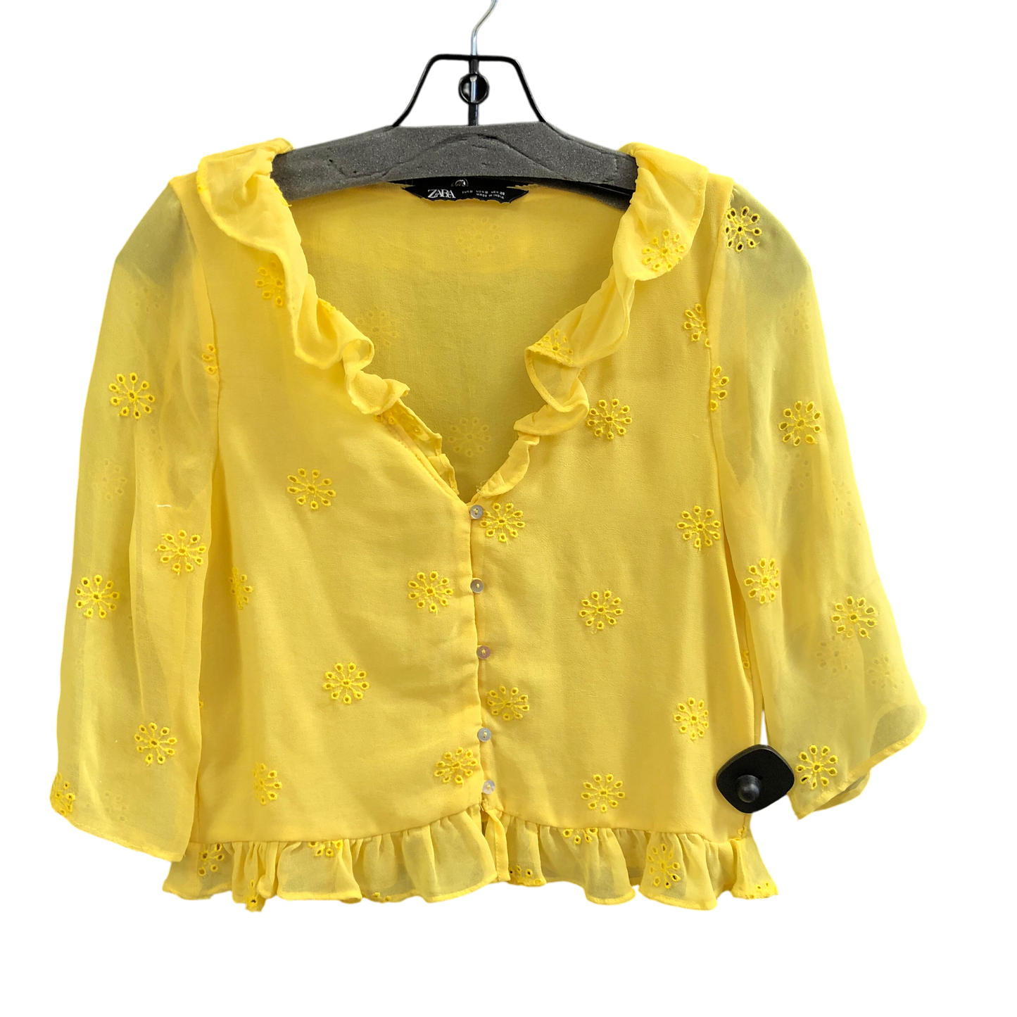 Top Short Sleeve By Zara In Yellow, Size: S