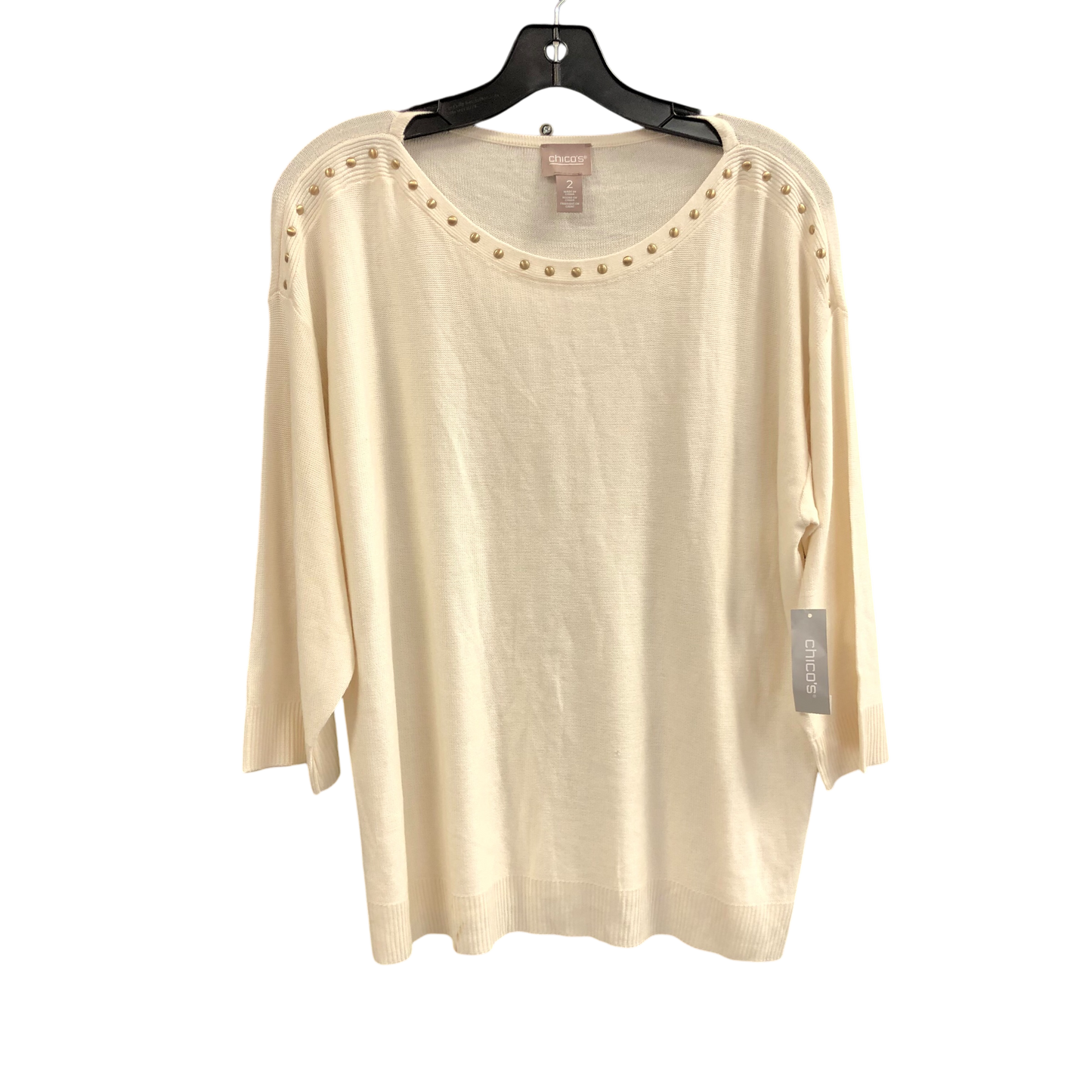 Sweater Short Sleeve By Chicos In Cream, Size: L