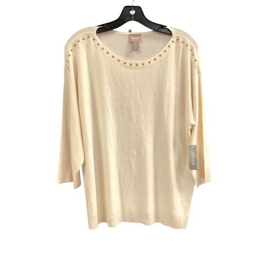 Sweater Short Sleeve By Chicos In Cream, Size: L