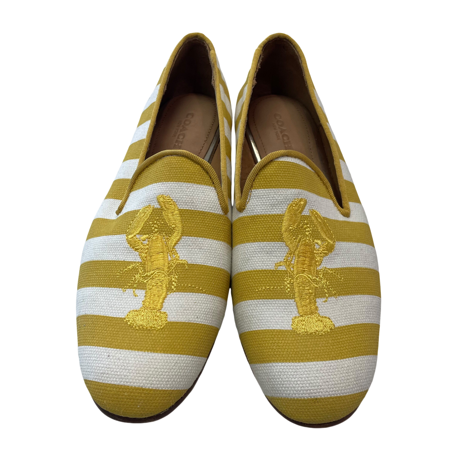 Shoes Designer By Coach In White & Yellow, Size: 6.5