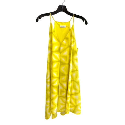 Dress Casual Midi By Calvin Klein In White & Yellow, Size: 12