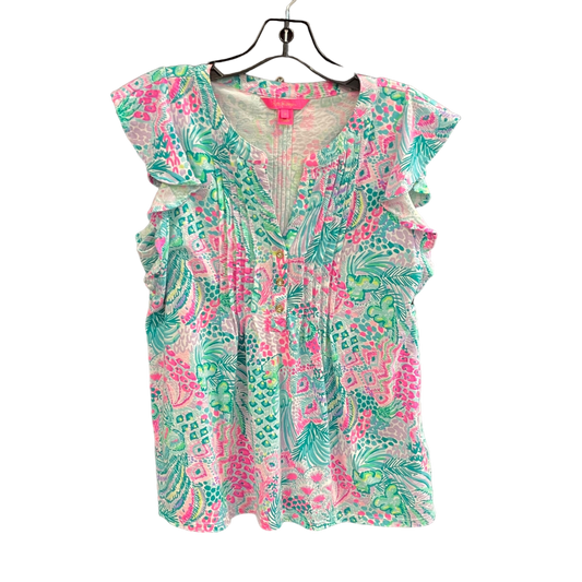 Blue & Green Top Short Sleeve Designer Lilly Pulitzer, Size S